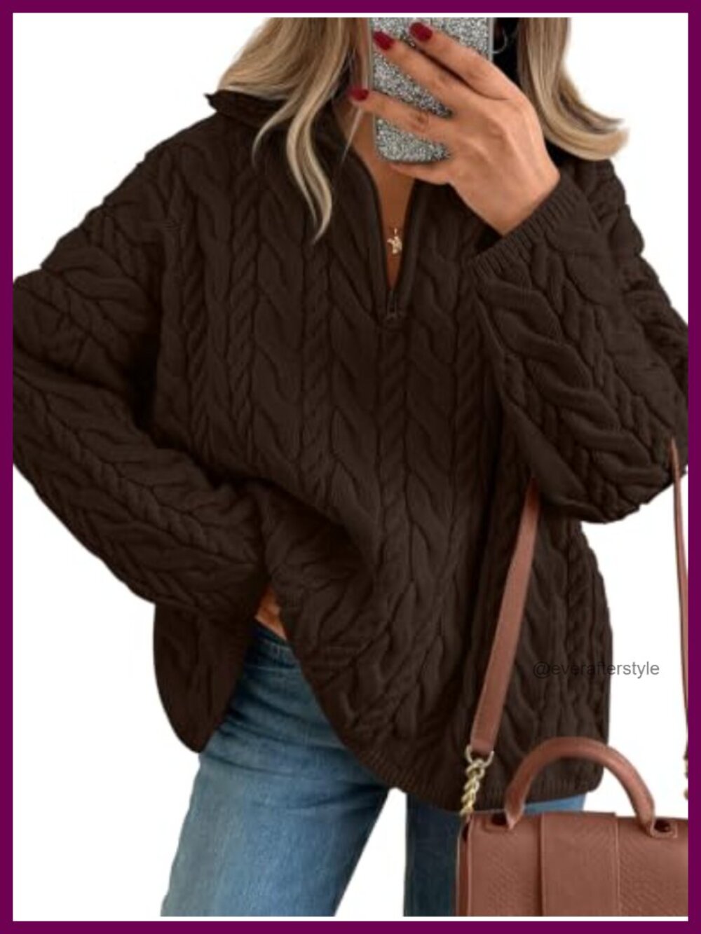 Oversized Chunky Cable Knit Quarter Zip Pullover Sweater